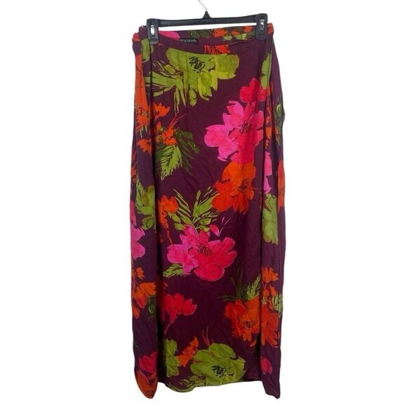 Long Tall sally  Pink Red Orange Wrap Maxi‎ Viscose Skirt Tropical Sz US 12 FLAW - Picture 1 of 6